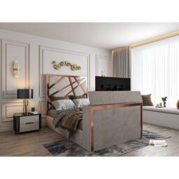 KDMD Morgan Upholstered Soft Velvet Pebble TV Bed Frame in Light Sand - Size: Single - thumbnail 1