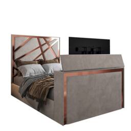 KDMD Morgan Upholstered Soft Velvet Pebble TV Bed Frame in Light Sand - Size: Single - thumbnail 4