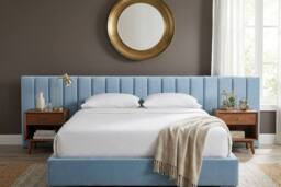 Stratus Interiors Raphael Extra Wide Headboard Bed - No Storage in Blue - Size: Double - thumbnail 1