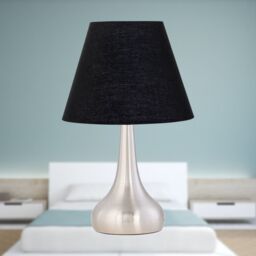 First Choice Lighting Romana - Brushed Chrome Touch Operated Table Lamp with Black Shade in Silver - thumbnail 3