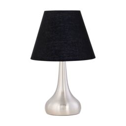 First Choice Lighting Romana - Brushed Chrome Touch Operated Table Lamp with Black Shade in Silver - thumbnail 1