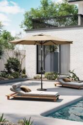 Garden Sanctuary 3M Outdoor Umbrella Large Garden Traditional Parasol with Round Base in Khaki - thumbnail 1