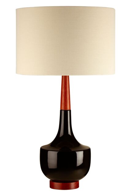 Orsina Ceramic & Wood Base Table Lamp With Cream Shade, Sculptural Lamp With Tapered Neck, Decorative Lighting in Black - image 1