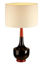 Orsina Ceramic & Wood Base Table Lamp With Cream Shade, Sculptural Lamp With Tapered Neck, Decorative Lighting in Black - thumbnail 3