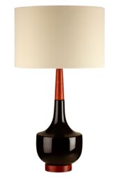 Orsina Ceramic & Wood Base Table Lamp With Cream Shade, Sculptural Lamp With Tapered Neck, Decorative Lighting in Black