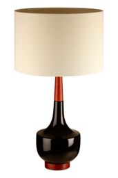 Orsina Ceramic & Wood Base Table Lamp With Cream Shade, Sculptural Lamp With Tapered Neck, Decorative Lighting in Black - thumbnail 2