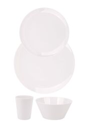 Neel Blue 16 Pieces Melamine Dinner Set - Dessert Plates, Bowls & Cups, White - thumbnail 2
