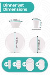 Neel Blue 16 Pieces Melamine Dinner Set - Dessert Plates, Bowls & Cups, White - thumbnail 5
