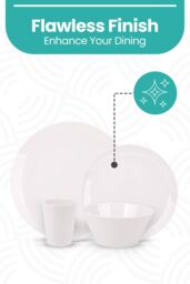 Neel Blue 16 Pieces Melamine Dinner Set - Dessert Plates, Bowls & Cups, White - thumbnail 4