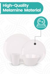 Neel Blue 16 Pieces Melamine Dinner Set - Dessert Plates, Bowls & Cups, White - thumbnail 3