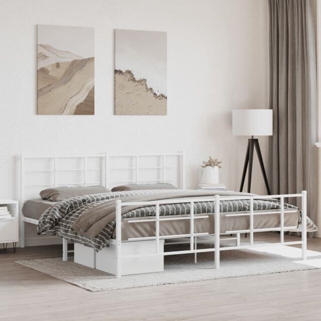Berkfield Home Metal Bed Frame without Mattress with Footboard White 183x213cm - Size: 183x213 cm - image 1