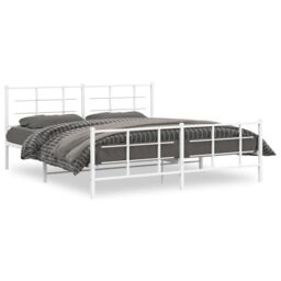 Berkfield Home Metal Bed Frame without Mattress with Footboard White 183x213cm - Size: 183x213 cm - thumbnail 2