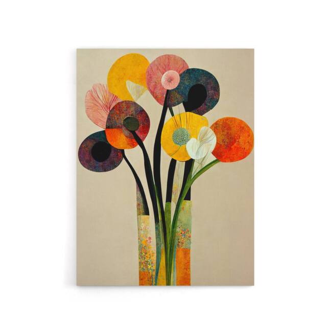 "Artery8 Abstract Flower Bouquet in Vase Floral Canvas Wall Art Print - Size: W18"" x H24""" - image 1