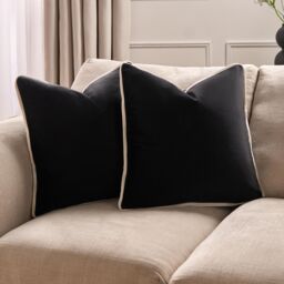 OHS 4 x Piped Edge Matte Velvet Cushion Covers Home Decor Set in Black - Size: 45 cm x 45 cm - thumbnail 6