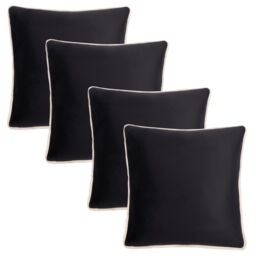 OHS 4 x Piped Edge Matte Velvet Cushion Covers Home Decor Set in Black - Size: 45 cm x 45 cm - thumbnail 3