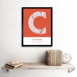 "Wee Blue Coo Wall Art Print Calgary Canada City Map Modern Typography Stylish Letter Framed Word in Orange - Size: W12"" x H16""" - thumbnail 2