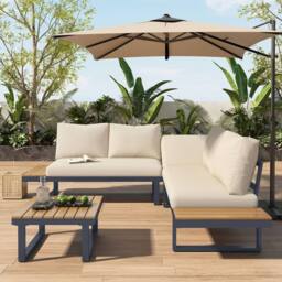 Matteo Garden Lounge Set - Reclining Adjustable Seats, WPC Tabletop - 4 Piece in Beige - thumbnail 4
