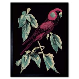 "Artery8 Wall Art Print Burgundy Parakeet Retro Modern Vintage Tropical Jungle Art Framed in Black - Size: W12"" x H16""" - thumbnail 1