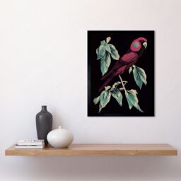 "Artery8 Wall Art Print Burgundy Parakeet Retro Modern Vintage Tropical Jungle Art Framed in Black - Size: W12"" x H16""" - thumbnail 2
