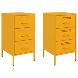 Berkfield Home Bedside Cabinets 2 pcs Mustard Yellow 36x39x68 cm Steel - Size: 36 x 39 x 68 cm - thumbnail 2