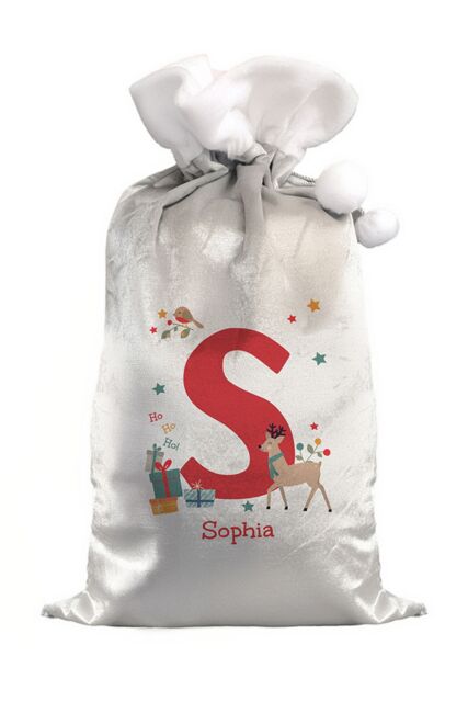 Personalised Memento Company Personalised Initial Reindeer Christmas Sack in Grey - image 1