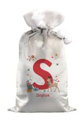 Personalised Memento Company Personalised Initial Reindeer Christmas Sack in Grey