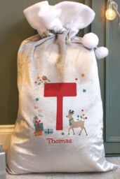 Personalised Memento Company Personalised Initial Reindeer Christmas Sack in Grey - thumbnail 4