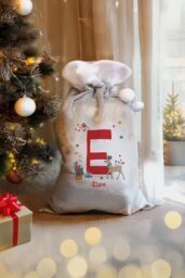 Personalised Memento Company Personalised Initial Reindeer Christmas Sack in Grey - thumbnail 3