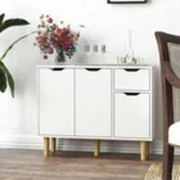 EONLION Wooden Sideboard Living Room TV Stand 2 Doors 2 Drawers in White