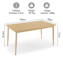 VonHaus Burton Wood Effect 6 Seater Dining Table in Light Brown - thumbnail 7