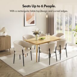 VonHaus Burton Wood Effect 6 Seater Dining Table in Light Brown - thumbnail 3