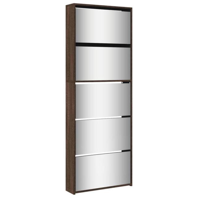 Berkfield Home Shoe Cabinet with Mirror 5-Layer Brown Oak 63x17x169.5 cm - image 1