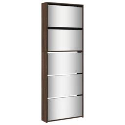 Berkfield Home Shoe Cabinet with Mirror 5-Layer Brown Oak 63x17x169.5 cm - thumbnail 1