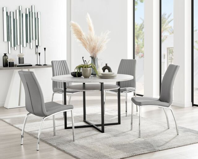 FurnitureboxUK Adley Grey Concrete Effect Round Dining Table & 4 Isco Faux Leather Chairs - image 1
