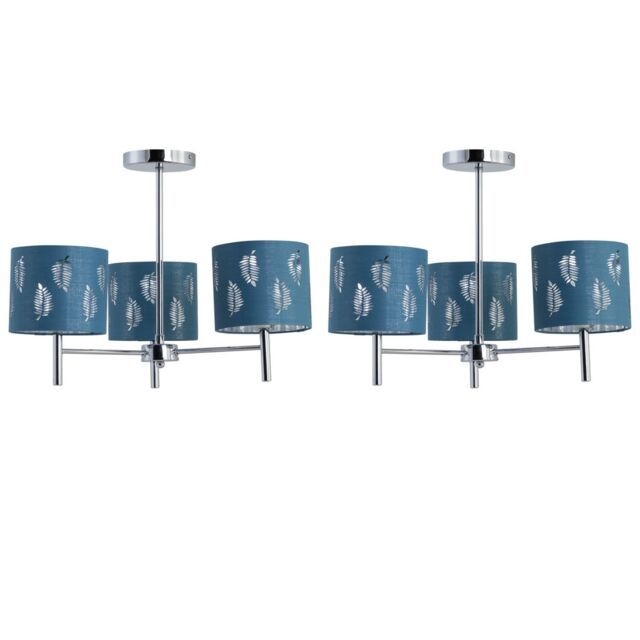 First Choice Lighting Set of 2 Brea - Chrome 3 Light Fittings with Teal Fern Shades in Silver - image 1