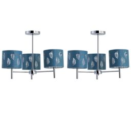 First Choice Lighting Set of 2 Brea - Chrome 3 Light Fittings with Teal Fern Shades in Silver - thumbnail 1