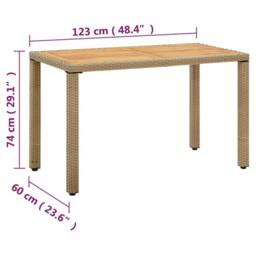 Berkfield Home Garden Table Beige 123x60x74 cm Poly Rattan&Solid Wood Acacia - Size: 123 x 60 x 74 cm - thumbnail 6