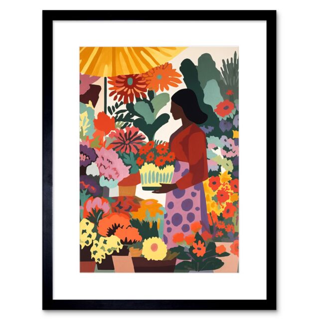 "Artery8 Wall Art Print Danish Pastel Aesthetic Florist Flower Market Watercolour Painting Woman Floral Artwork Framed 9X7 Inch - Size: W7"" x H9""" - image 1
