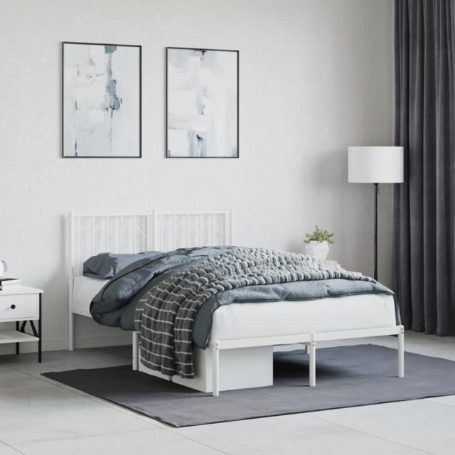 Berkfield Home Metal Bed Frame without Mattress with Headboard White 120x200cm - Size: Small Double - image 1