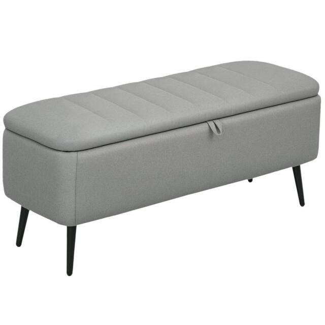 KORVIXA Light Grey Storage Ottoman Linen Fabric Bench - Size: 0.6m2 - image 1