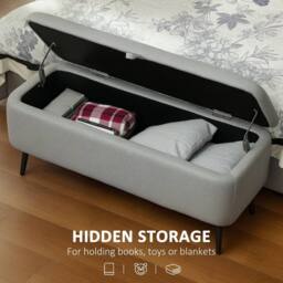 KORVIXA Light Grey Storage Ottoman Linen Fabric Bench - Size: 0.6m2 - thumbnail 4