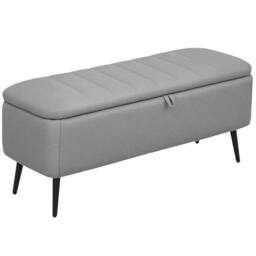 KORVIXA Light Grey Storage Ottoman Linen Fabric Bench - Size: 0.6m2 - thumbnail 1
