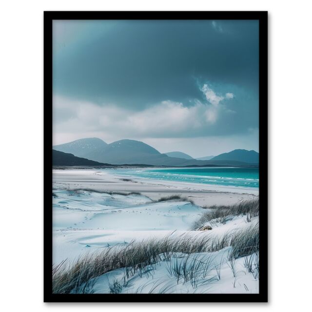 "Artery8 Isle Harris Scotland White Sand Luskentyre Beach Framed Art Print in Blue - Size: W12"" x H16""" - image 1
