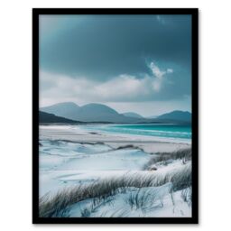 "Artery8 Isle Harris Scotland White Sand Luskentyre Beach Framed Art Print in Blue - Size: W12"" x H16""" - thumbnail 1