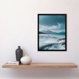 "Artery8 Isle Harris Scotland White Sand Luskentyre Beach Framed Art Print in Blue - Size: W12"" x H16""" - thumbnail 4
