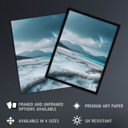 "Artery8 Isle Harris Scotland White Sand Luskentyre Beach Framed Art Print in Blue - Size: W12"" x H16""" - thumbnail 2