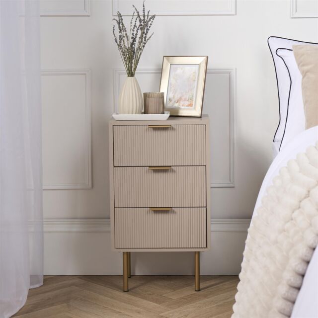 OHS Ribbed Bedside Table Modern Bedroom 3 Draw Office Nightstand in Natural - image 1
