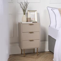 OHS Ribbed Bedside Table Modern Bedroom 3 Draw Office Nightstand in Natural - thumbnail 2