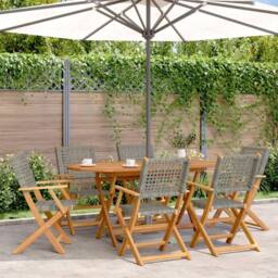Berkfield Home Beautiful Folding Garden Chairs 6 pcs Grey Poly Rattan & Solid Wood - thumbnail 2
