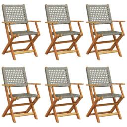 Berkfield Home Beautiful Folding Garden Chairs 6 pcs Grey Poly Rattan & Solid Wood - thumbnail 3